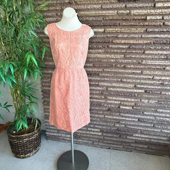 Vintage 60s Handmade Peach Lace Wiggle Cocktail Dress - Picture 5 of 5